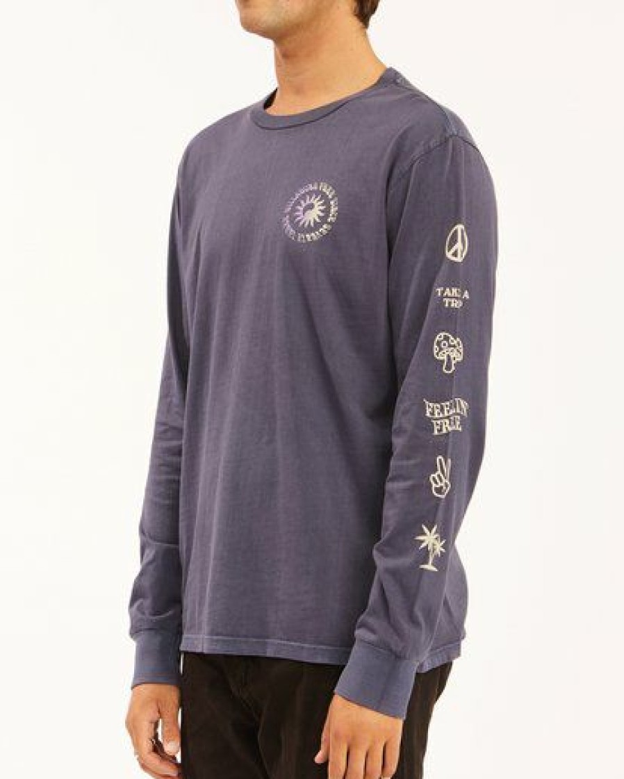 Tees * | Billabong Trippin' Wave Washed Long Sleeve T-Shirt Char Char (Crc)