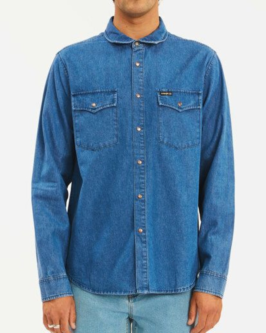 Billabong X Wrangler * | Billabong Wrangler Morgan Denim Long Sleeve Shirt Ocean Blue Ocean Blue (Ocb)