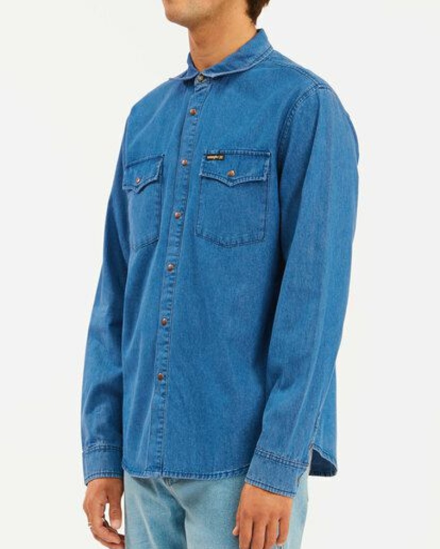 Billabong X Wrangler * | Billabong Wrangler Morgan Denim Long Sleeve Shirt Ocean Blue Ocean Blue (Ocb)