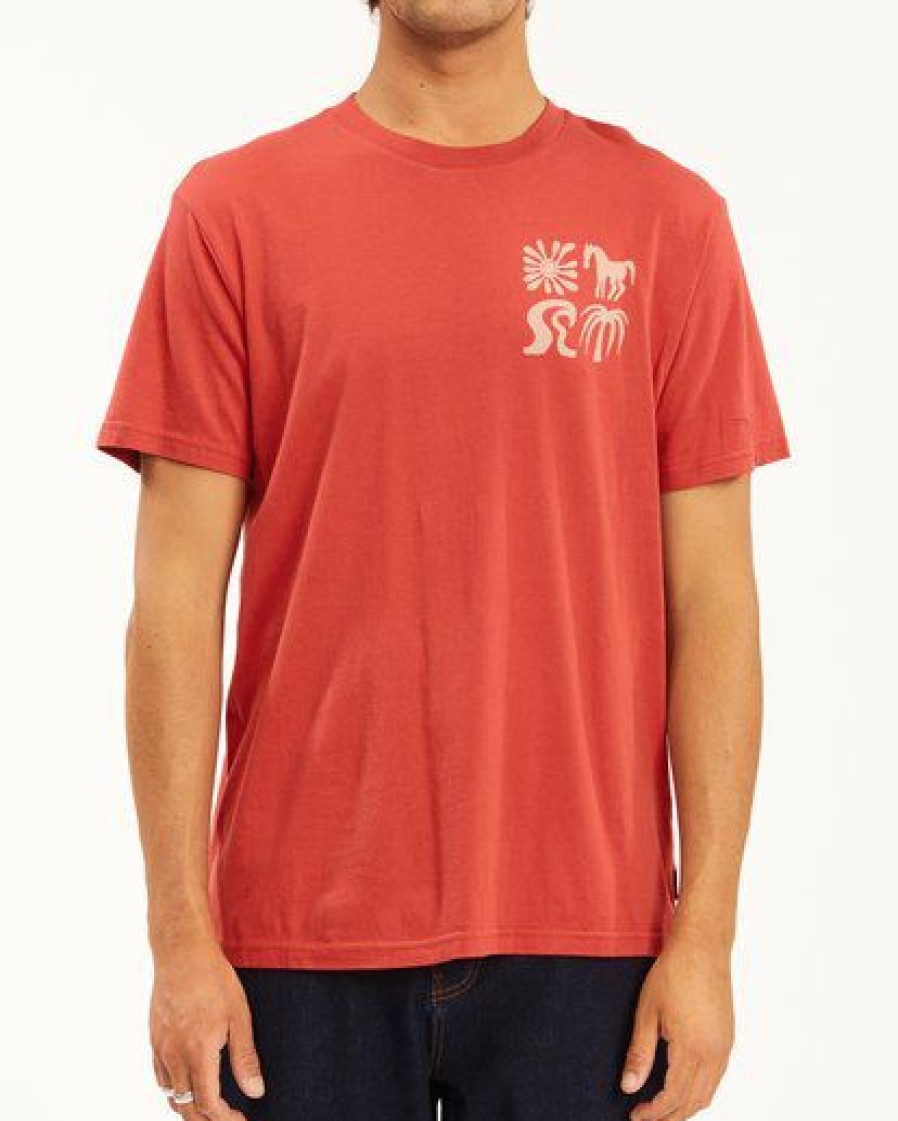 Billabong X Wrangler * | Billabong Wrangler Lands Short Sleeve T-Shirt Crimson Crimson (Cri)