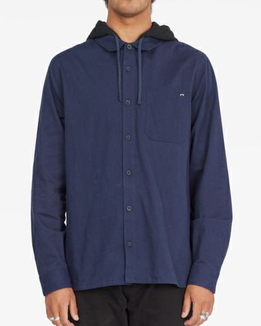 Shirts * | Billabong Baja Cali Hooded Flannel Shirt Blue