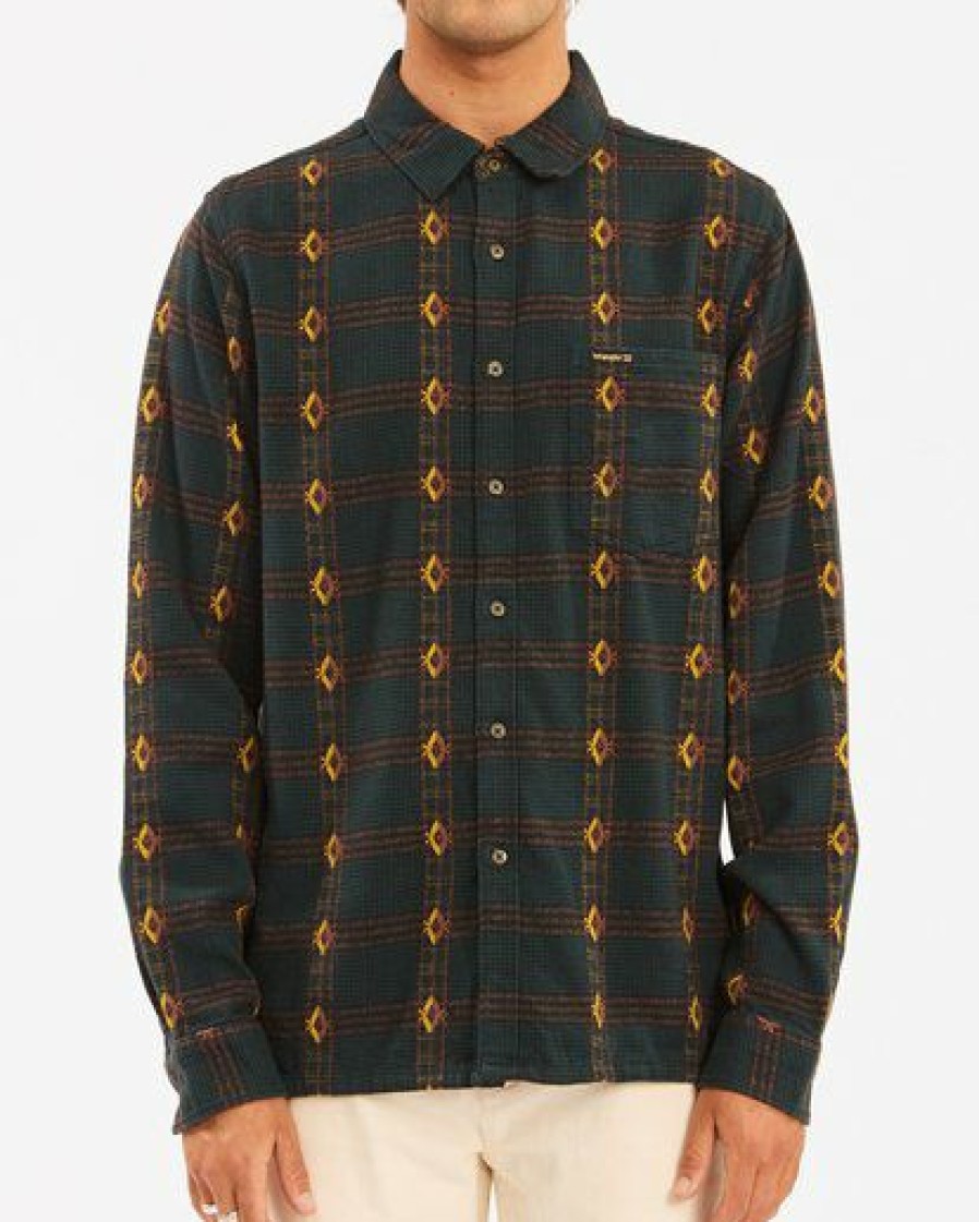 Billabong X Wrangler * | Billabong Wrangler Knox Jacquard Plaid Flannel Shirt Bottle Green