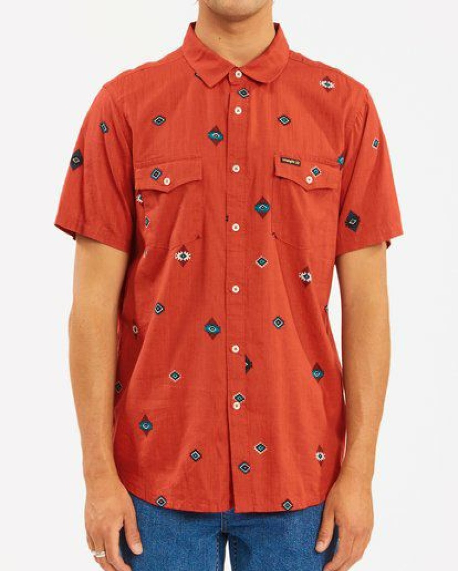 Billabong X Wrangler * | Billabong Wrangler Distant Land Short Sleeve Shirt Crimson Crimson (Cri)