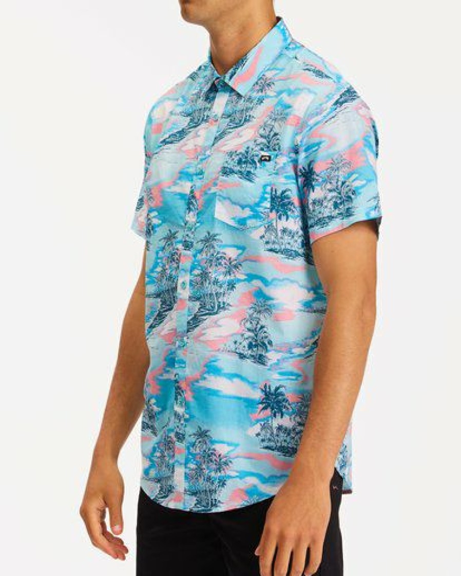 Shirts * | Billabong Sundays Floral Hawaii Short Sleeve Shirt Aqua Aqua (Aqu)