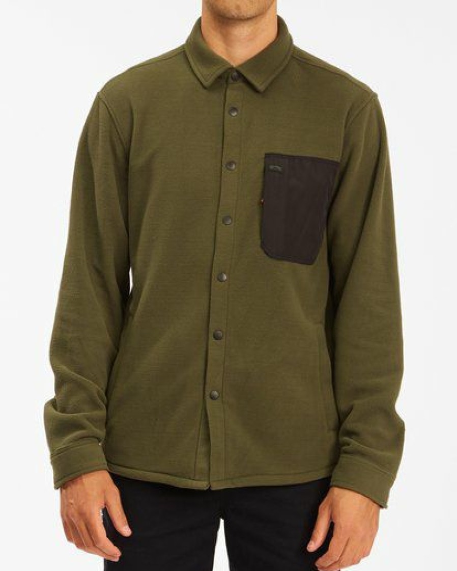 Fleece * | Billabong A/Div Furnace Explorer Snap Front Fleece Dark Olive Dark Olive (Dko)