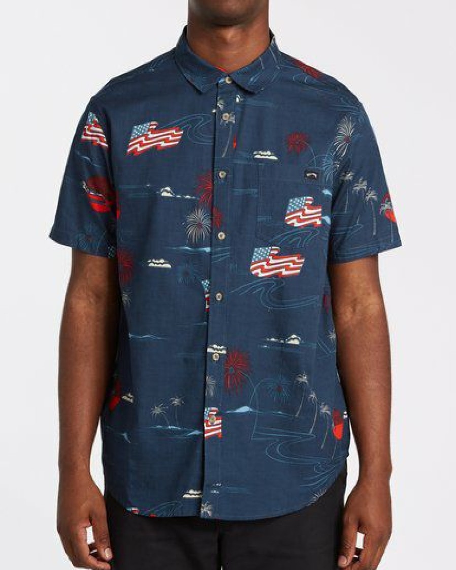 Shirts * | Billabong Sundays July Short Sleeve Shirt Navy